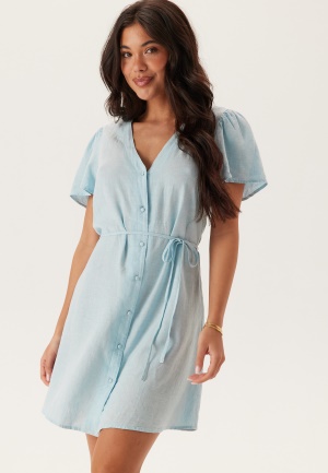 VERO MODA Vmlinn Ss V-neck Tie Short Dre Airy Blue Detail:melange XL