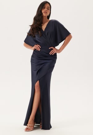 Bubbleroom Occasion Wrap Satin Gown Navy 36