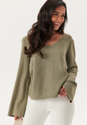 Happy Holly Linen Wide Sleeve Blouse Khaki green 52/54