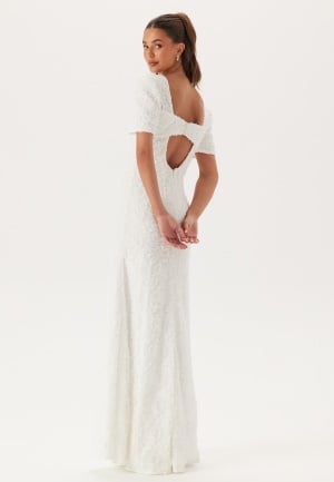 Bubbleroom Occasion Short Sleeve 3D Floral Wedding Gown White 44