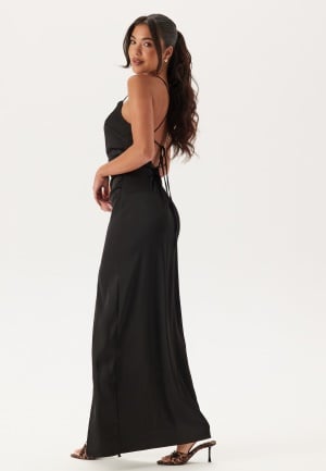 Bubbleroom Occasion Tie Back Satin Gown Black 44