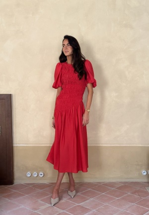 Bubbleroom Occasion CC Puff Sleeve Smock Dress Red 46