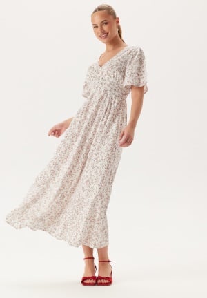BUBBLEROOM Butterfly Sleeve Viscose Maxi Dress Offwhite/Patterned 46