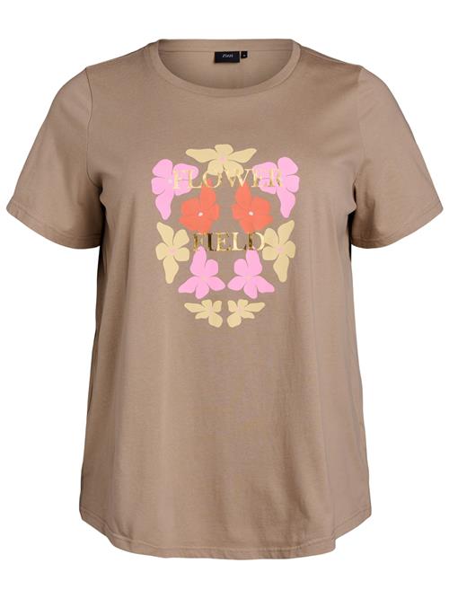 Zizzi Shirts 'Vevelyn'  mokka / guld / pink / rød