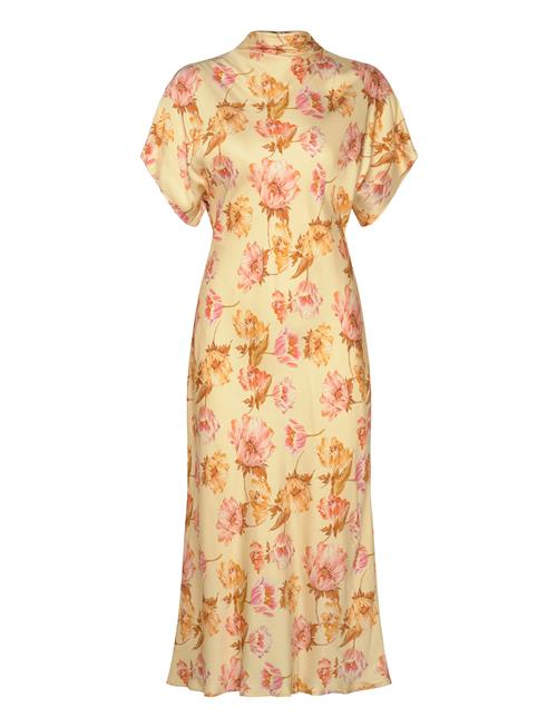 Alivia Short Sleeve Satin Midi Dress Malina Yellow