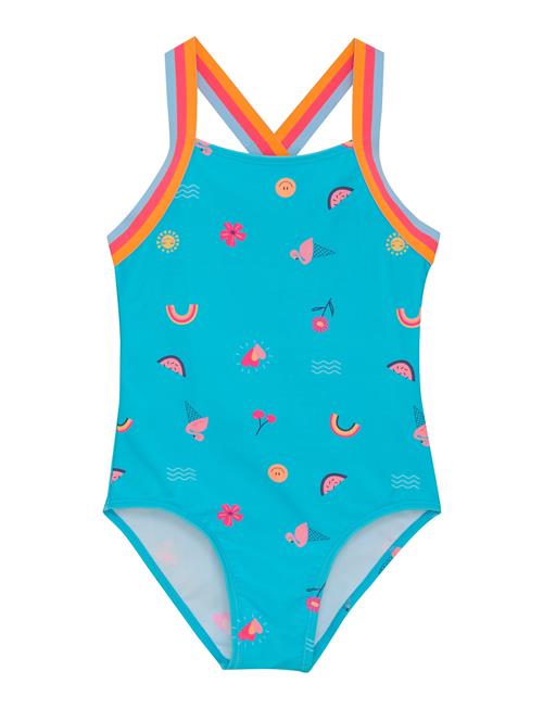 Swimsuit W Elastic Straps, Aop Color Kids Blue