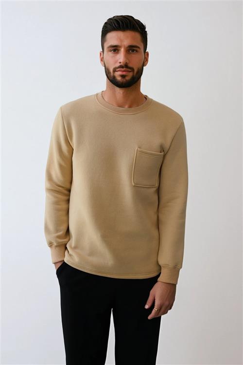Pocket Sweatshirt Regular Fit - Beige - XL - TeeShoppen