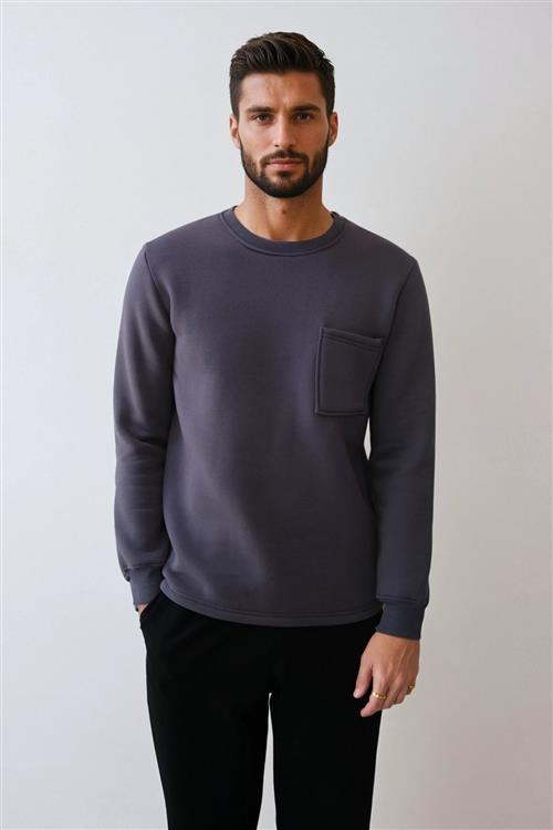 Pocket Sweatshirt Regular Fit - Mørkegrå - XL - TeeShoppen