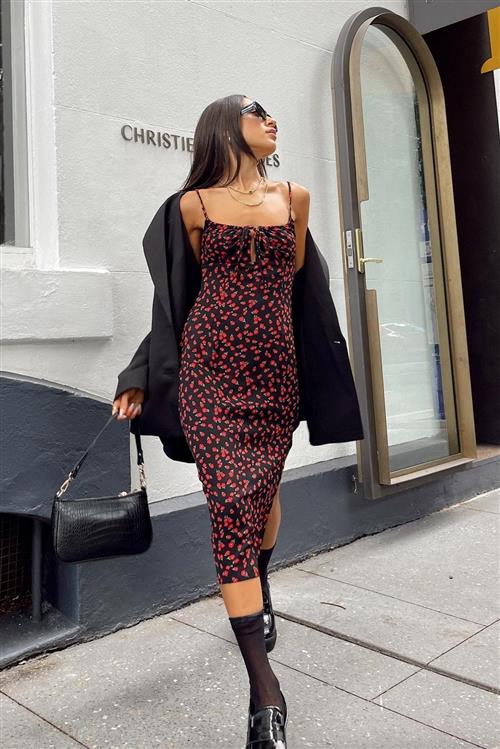 Amber dress - red floral - M - May