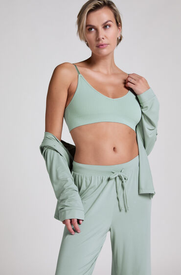 Se Hunkemöller Langærmet jerseyjakke Essential grøn ved Hunkemøller