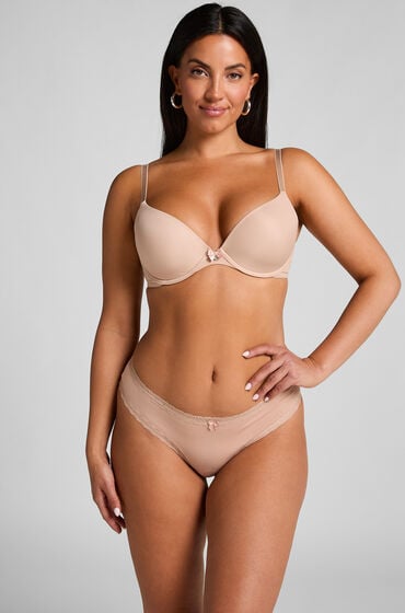 Se Hunkemöller Georgia brasiliansk bomuldstrusse Beige ved Hunkemøller
