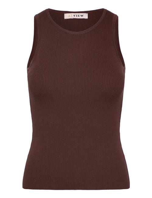 Rib Knit Tank Top A-View Brown