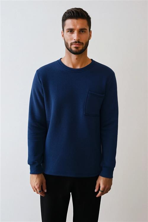 Pocket Sweatshirt Regular Fit - Navy - XL - TeeShoppen