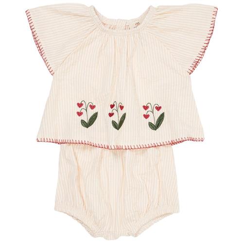 Copenhagen Colors Seersucker Babytøjssæt Dusty Rose Cream Berry Stripe | Lyserød | 68 cm