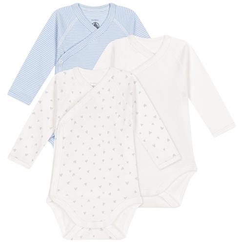 Petit Bateau 3-pak Wrapover-babybodyer I Bomuld Bleu Blanc | Hvid | 1 months