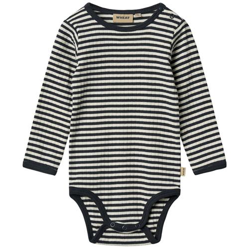 Wheat GOTS Berti Baby Body Navy Rib Stripe | Marine blå | 80 cm
