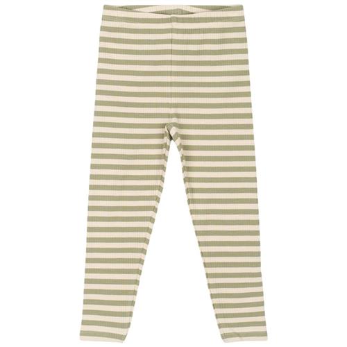 The New Siblings GOTS Uni Ribbede Leggings Tea Striped | Grønn | 98 cm
