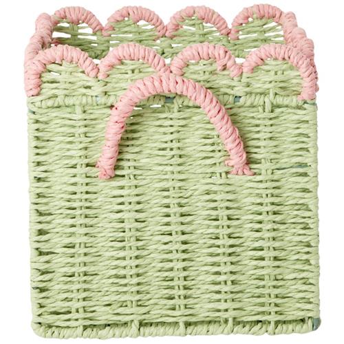 RICE Small Foldbar Kurv Af Papirreb Med Kammuslingekant Green With Soft Pink | Grønn | 0