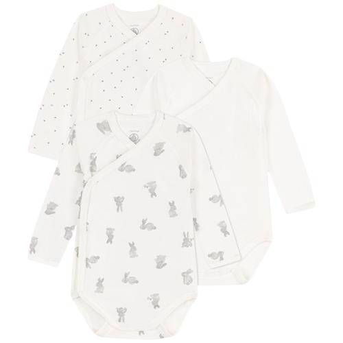 Petit Bateau Wrapover-babybodyer I 3-pak Marshmallow Mistigri | Hvid | 3 months
