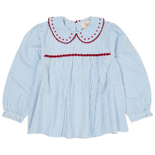 Copenhagen Colors Hearts Seersucker Langærmet Tunika Sky Blue Cream Berry Stripe | Blå | 86 cm