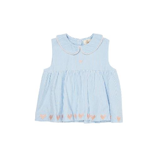 Copenhagen Colors Hearts Seersucker Kortærmet Bluse Sky Blue Cream Pink Stripe | Blå | 110 cm