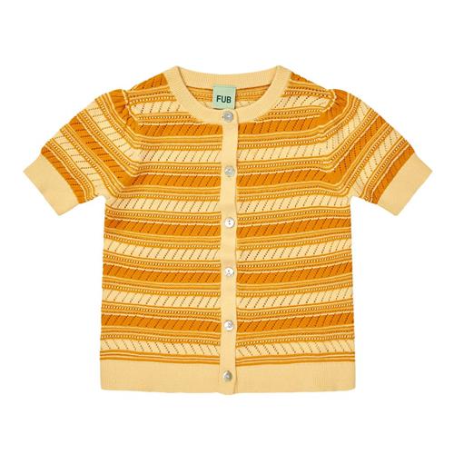FUB Strikket Kortærmet Cardigan Vanilla/sunflower | Gul | 100 cm