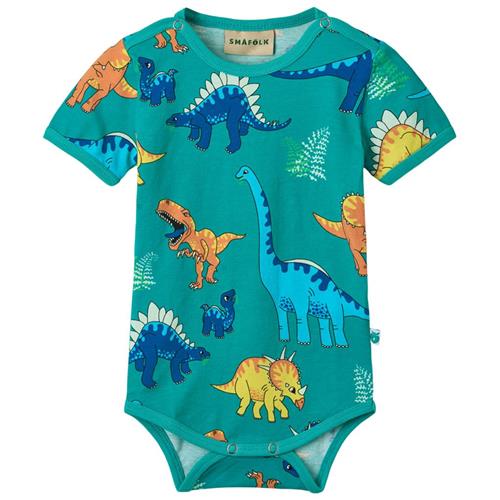 Småfolk Dinosaurs Kortærmet Baby Body Teal | Grønn | 86 cm