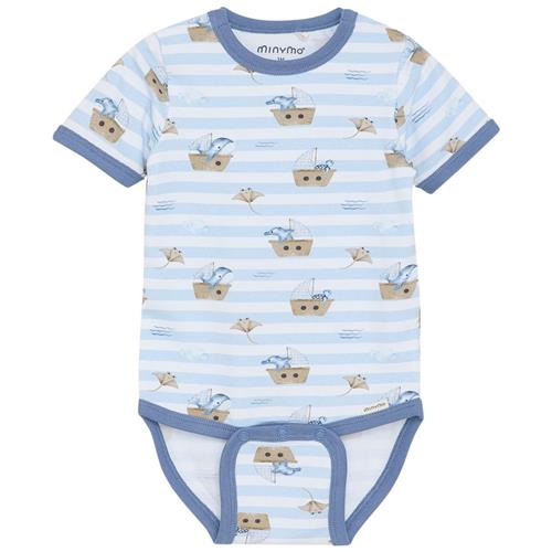 Minymo GOTS Kortærmet Baby Body Aop Skyway | Blå | 50 cm