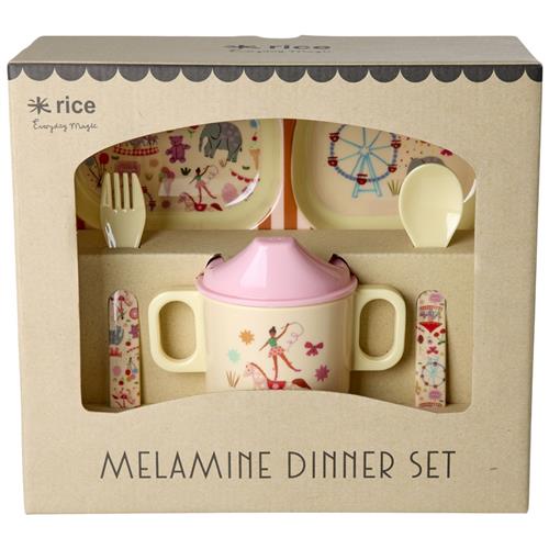 RICE A/S 4 Pcs Baby-middagssæt I Melamin I Gaveæske Pink Fun Fair One Size    One Size  Unisex