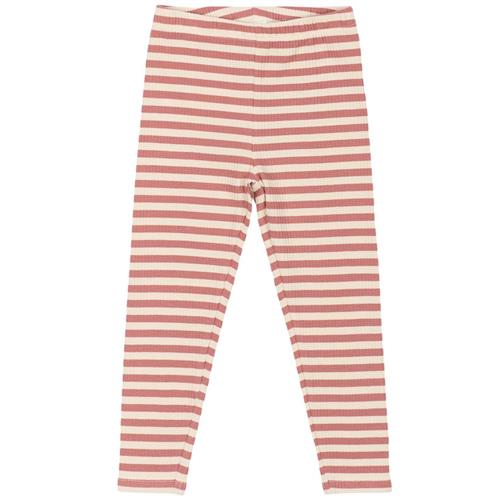 The New Siblings GOTS Uni Ribbede Leggings Old Rose Striped | Lyserød | 98 cm