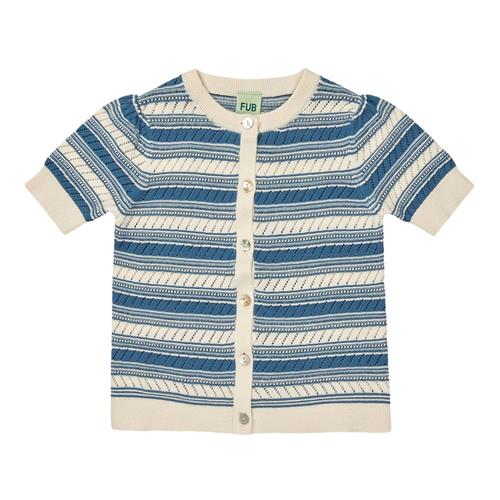 FUB Strikket Kortærmet Cardigan Ecru Washed Indigo | Blå | 100 cm