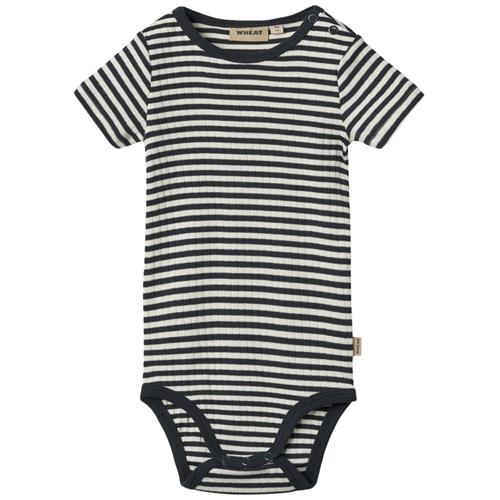 Wheat GOTS Edvald Baby Body Navy Rib Stripe | Marine blå | 92 cm