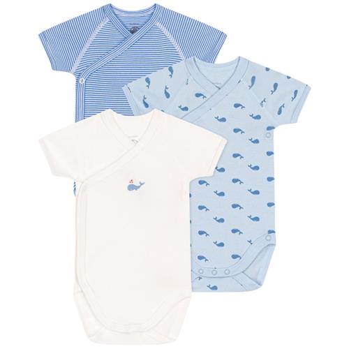 Petit Bateau 3-pak Wrapover-babybodyer I Bomuld Blanc Bleu | Hvid | 1 months