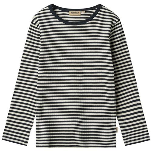 Wheat Stig Langærmet T-shirt Navy Rib Stripe | Marine blå | 116 cm
