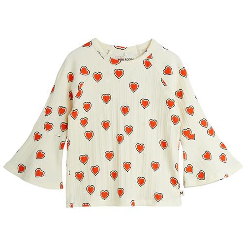 Mini Rodini GOTS Outlined Hears Aop Trompetærmet Top Offwhite | Hvid | 128/134 cm
