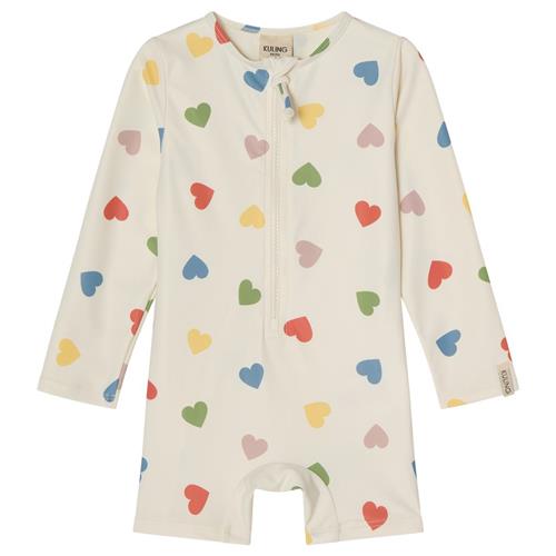 Kuling Paros UV-dragt Rainbow Hearts | Hvid | 62/68 cm