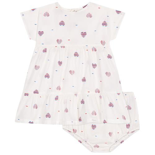 Petit Bateau Hearts Bomuldskjole Med Bloomer Avalanche Multicolor | Hvid | 12 months