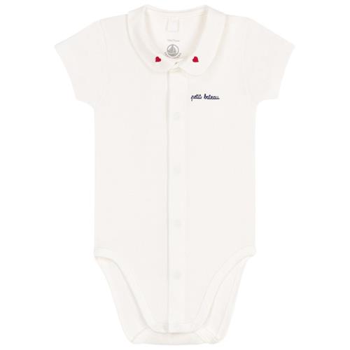 Petit Bateau Kortærmet Baby Body Med Krave Marshmallow | Hvid | 3 months