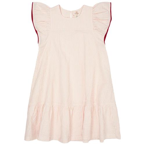 Copenhagen Colors GOTS Seersucker-kjole Med Flæseærmer Dusty Rose Cream Berry Stripe | Lyserød | 122 cm