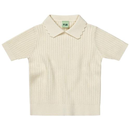 FUB Strikket Kortærmet Top Med Krave Ecru 130 cm  Creme  130 cm  kvinde