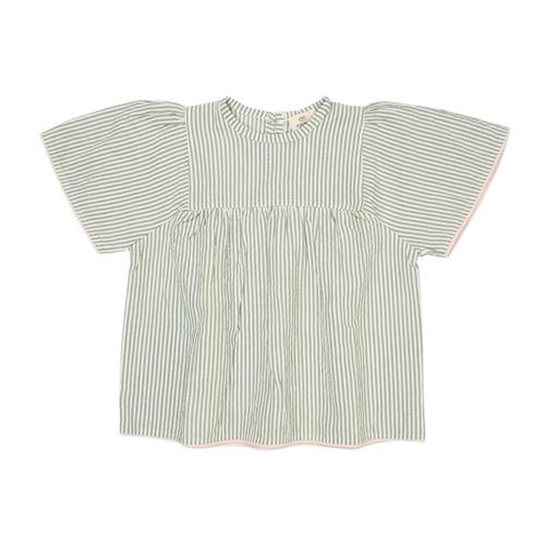 Copenhagen Colors GOTS Seersucker-bluse Green Cream Rose Stripe | Grønn | 80 cm