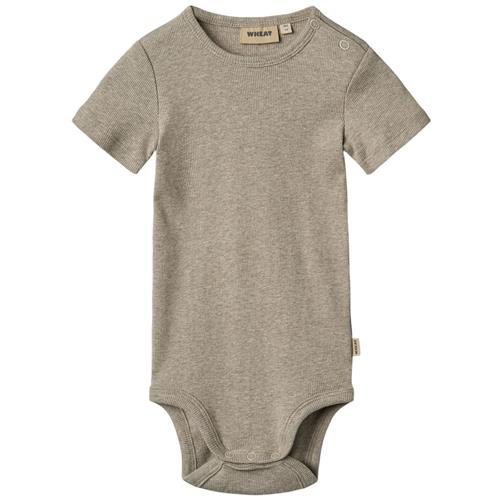 Wheat GOTS Timo Ribbet Baby Body Gravel Melange | Brun | 68 cm