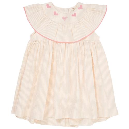 Copenhagen Colors GOTS Hearts Seersucker-kjole Dusty Rose Cream Stripe | Lyserød | 92 cm