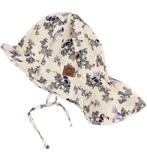 Mikk-Line Sommerhat - Long Neck - UV50+ - White Swan m. Blomster