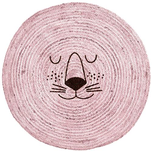 RICE Gulvmåtte I Jute Med Løveansigt Soft Pink | Lyserød | 0