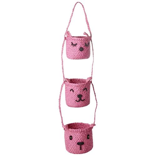 RICE Raffia 3-etagers Hængende Opbevaring Med Dyreansigter Pink | Lyserød | 0