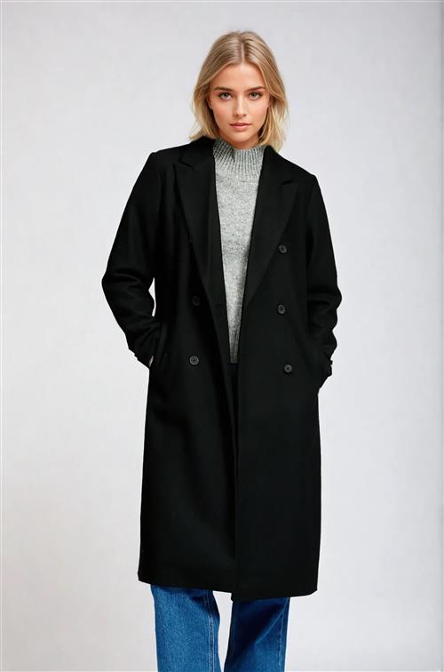 Klassisk Uldfrakke - Sort - Dame - XL - TeeShoppen