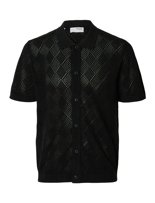 Slharco Ss Knit Structure Polo Cardigan Selected Homme Black
