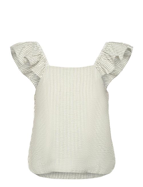 Se Slfvittoria Striped Ruffle Sleeve Top B Selected White ved Booztlet