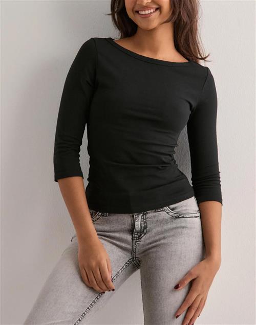 Nelly - Sort - Boat Neck Half Sleeve Top